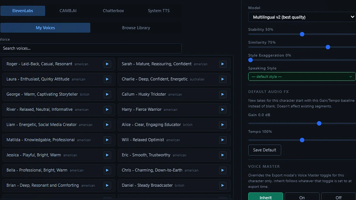 ComposerX voice casting panel